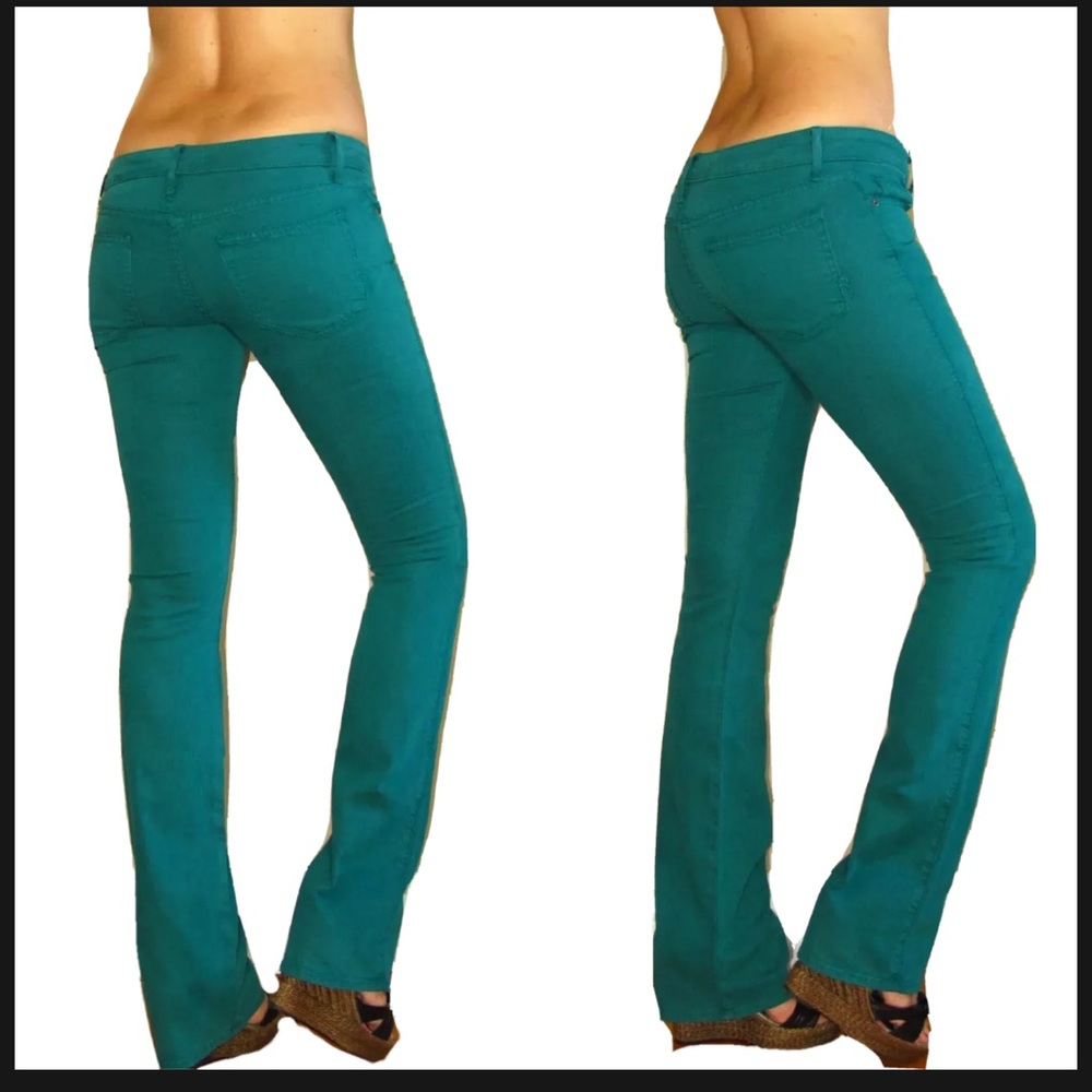 Rich & Skinny Green Slim Boot Straight Jeans Y2K Vintage Low Rise Fitted Preppy